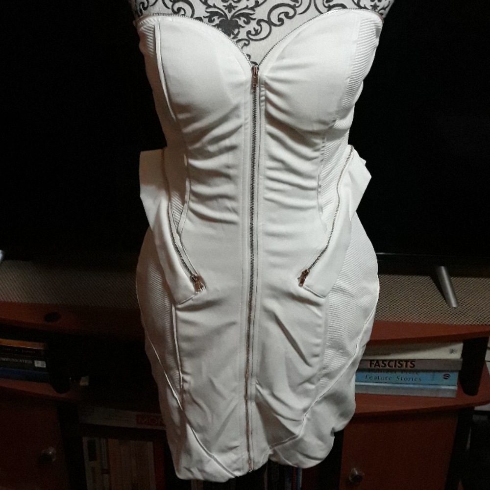 Only 1 left!  Off White Strapless Zipper Dress - Picture 3 of 8